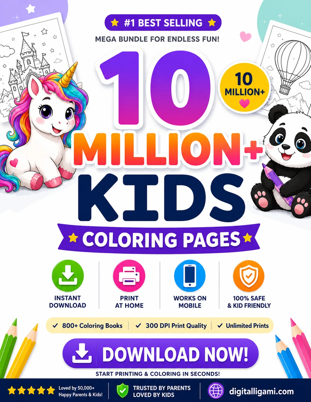 10 Million+ Kids Coloring Pages Mega Bundle cover