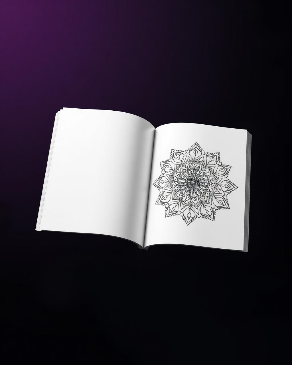 Open coloring book PDF preview with a mandala design